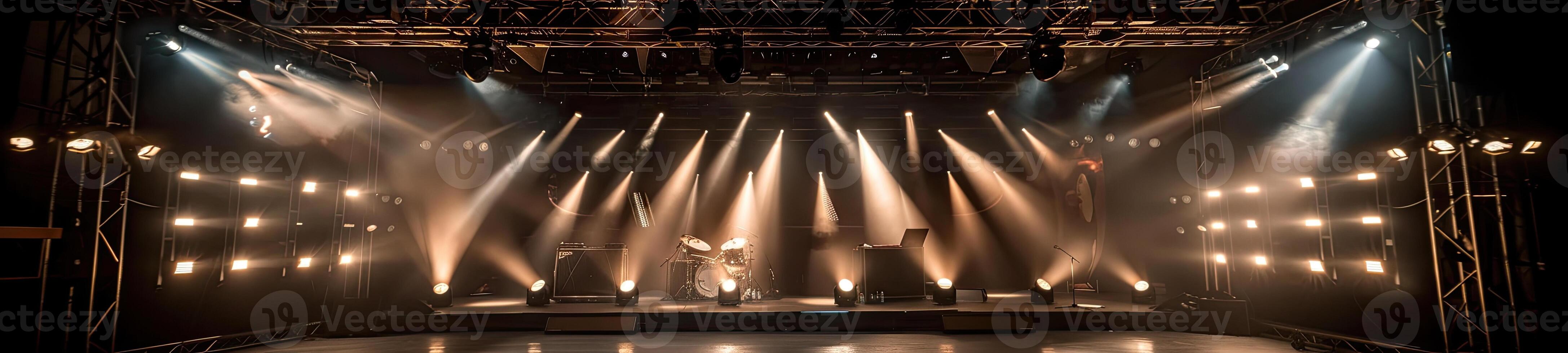 ai gerado cenário do uma etapa com luzes dentro a fundo foto