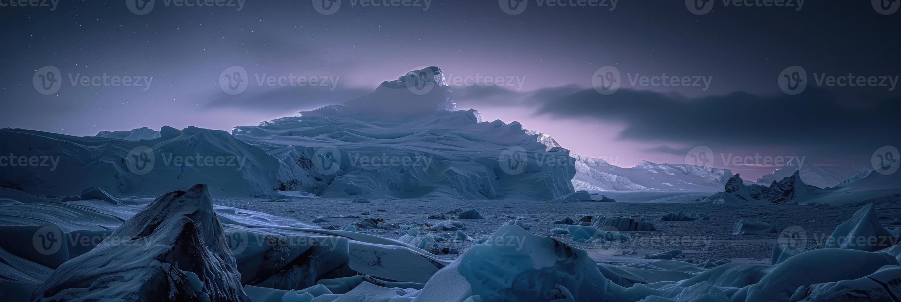 ai gerado Antártica geleira panorama às noite foto