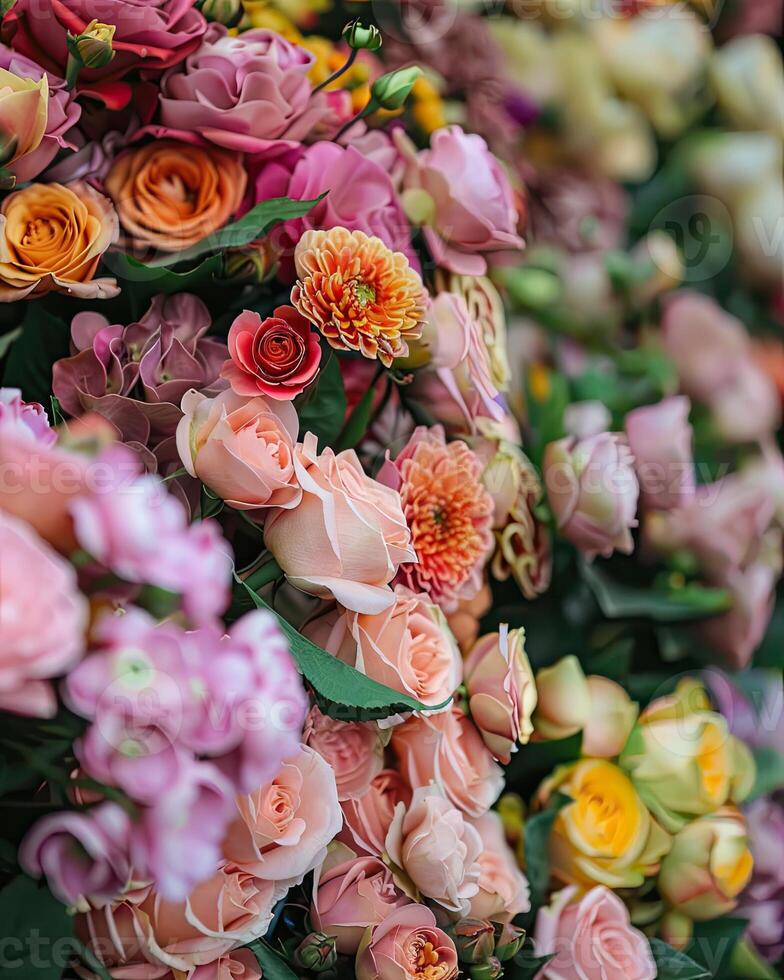 ai gerado ramalhete do fresco colorida flores em exibição foto