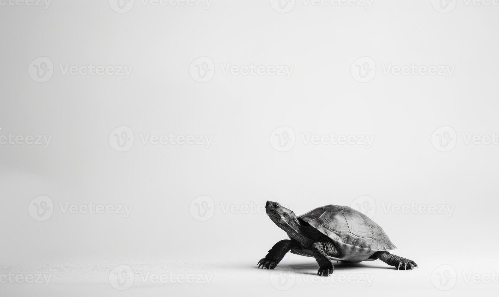 ai gerado tartaruga em uma branco fundo, espaço para texto, monocromático imagem, minimalismo conceito. foto