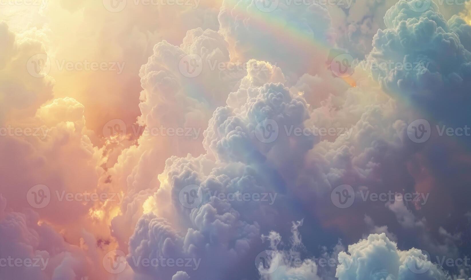 ai gerado pôr do sol céu fundo com minúsculo nuvens e arco-íris, foto