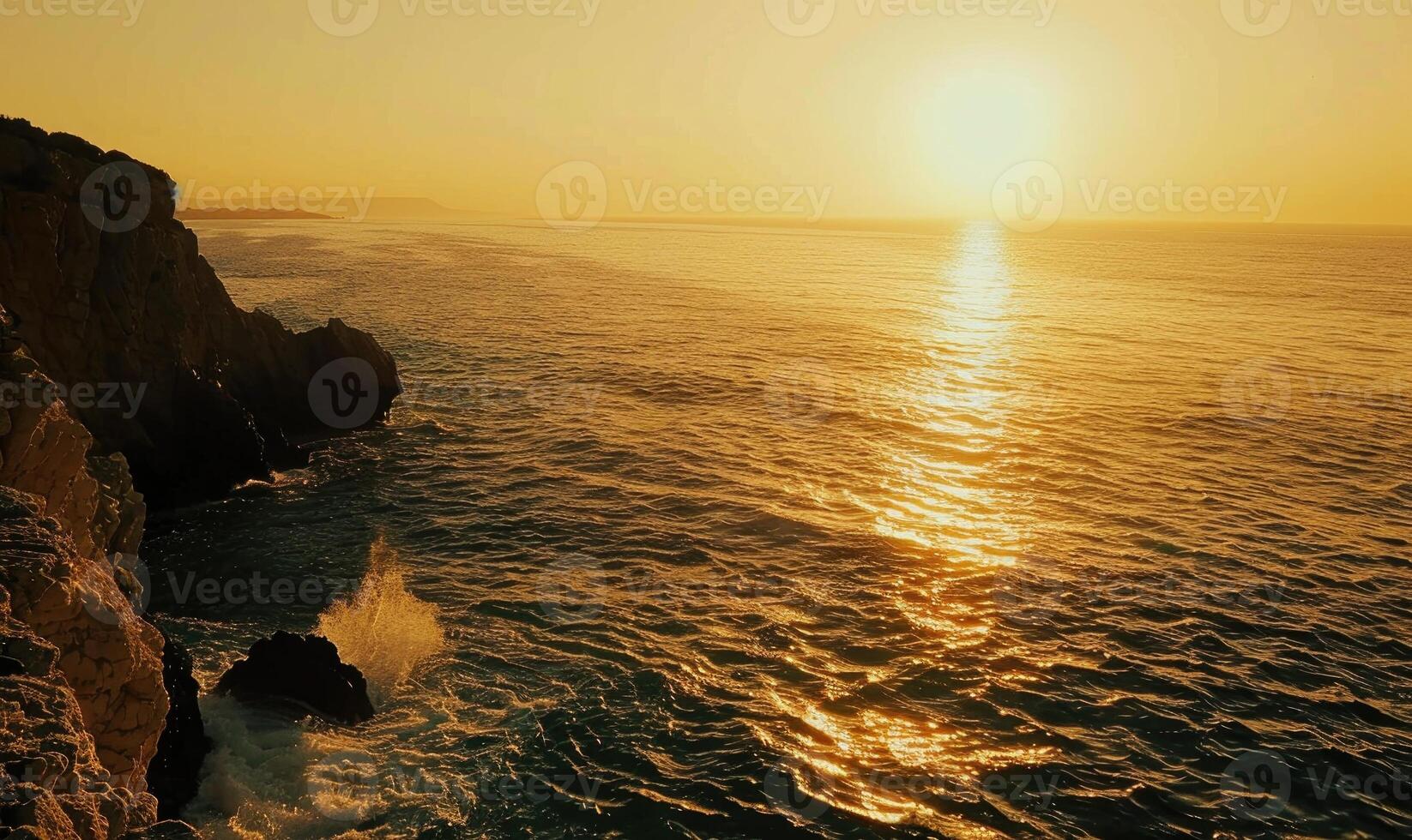 ai gerado rochoso costa do a Preto mar às pôr do sol. foto