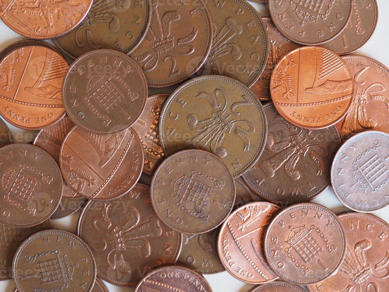 moedas de um centavo e pence, Reino Unido foto