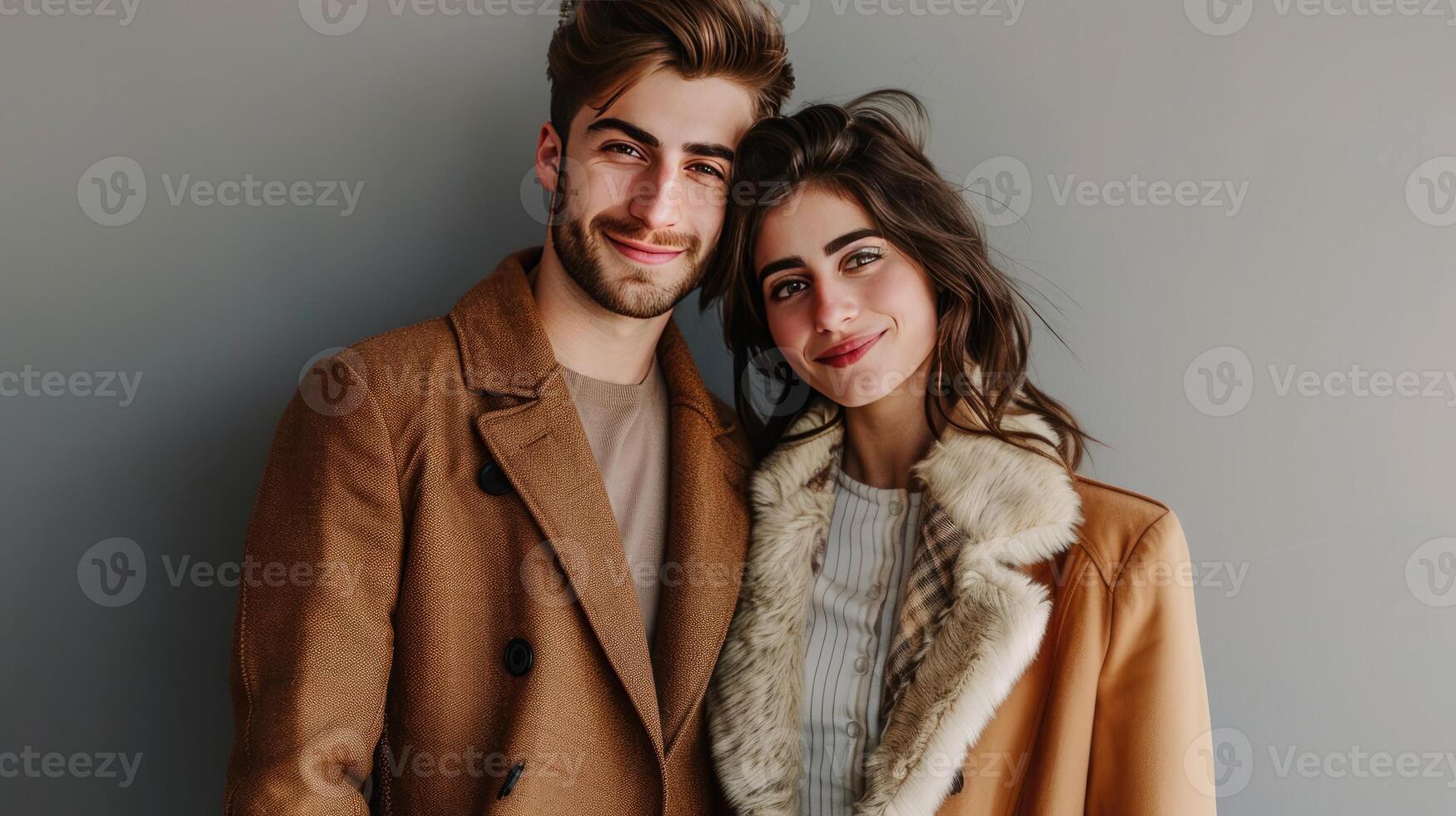 ai gerado à moda gen z casal modelagem dentro elegante e elegante roupas. profissional moda conceito foto