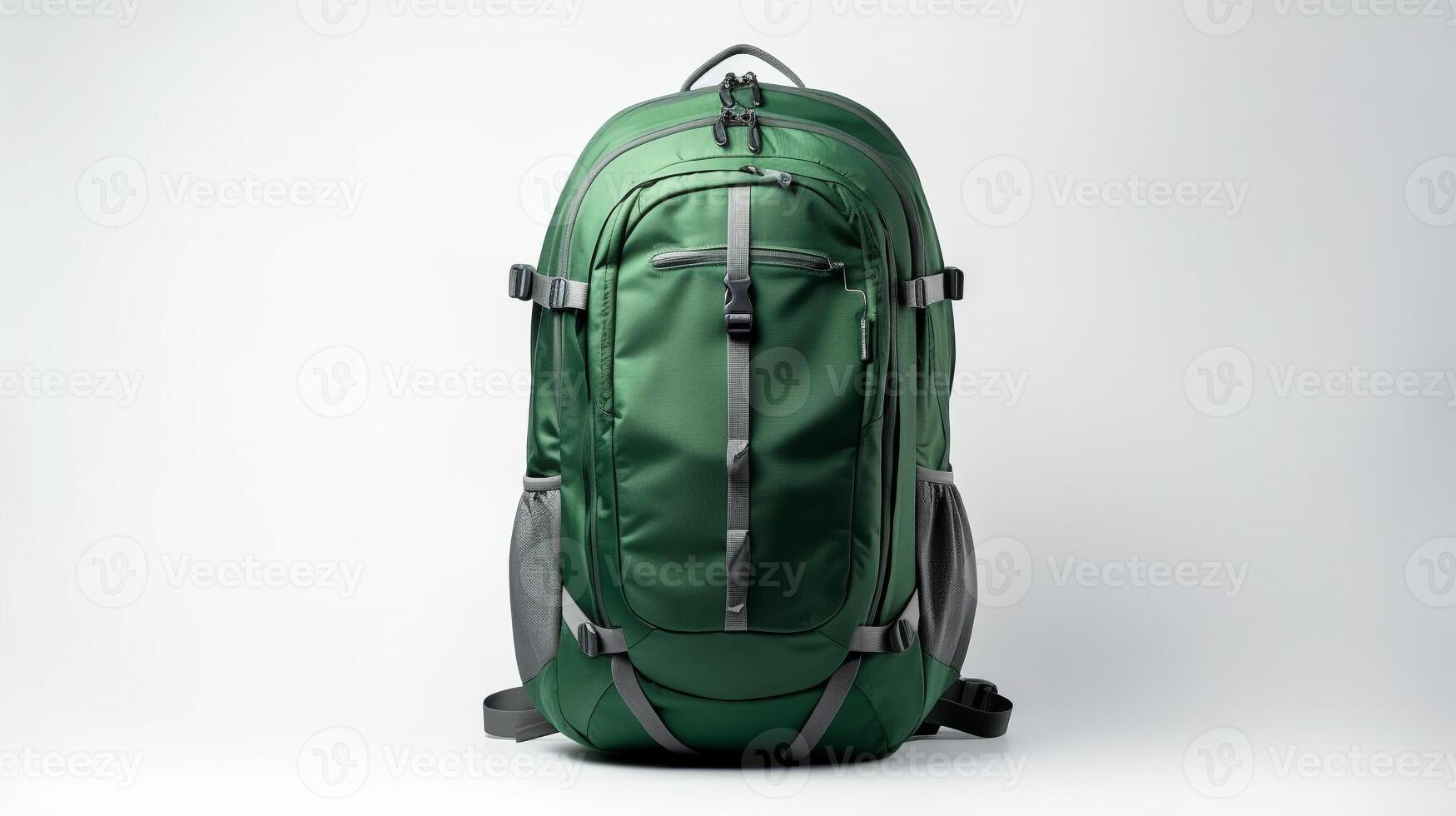 ai gerado verde viagem mochila saco isolado em branco fundo com cópia de espaço para anúncio. ai gerado foto