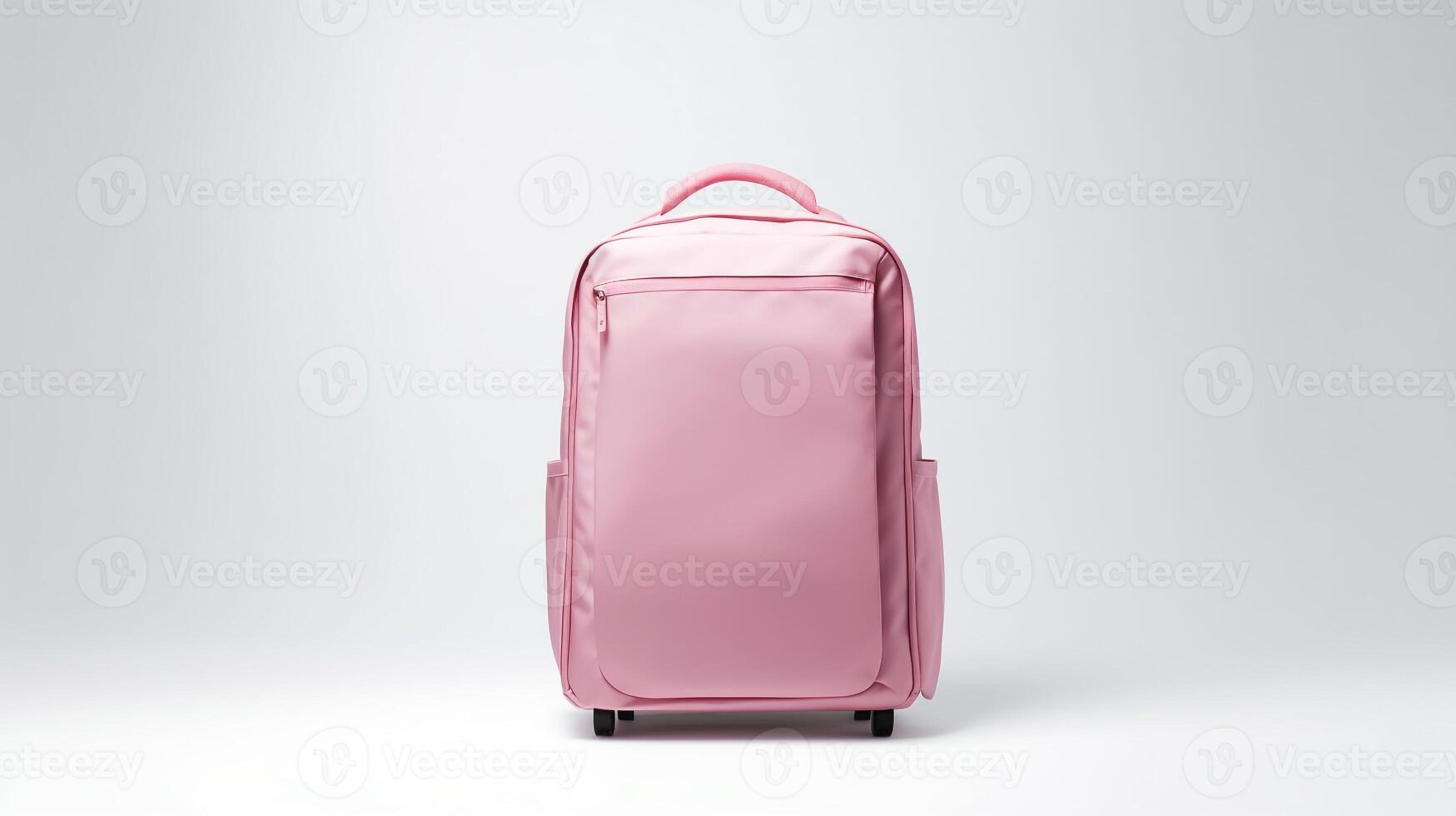 ai gerado Rosa rolando mochila saco isolado em branco fundo com cópia de espaço para anúncio. ai gerado foto