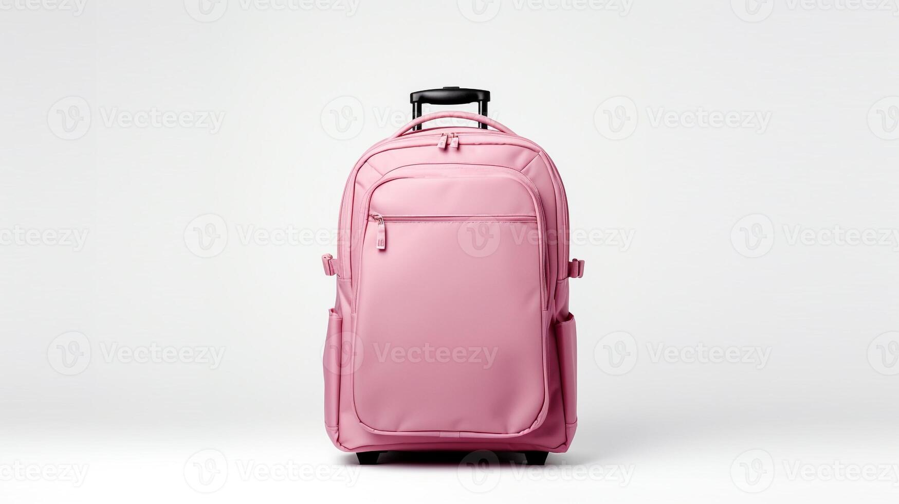 ai gerado Rosa rolando mochila saco isolado em branco fundo com cópia de espaço para anúncio. ai gerado foto