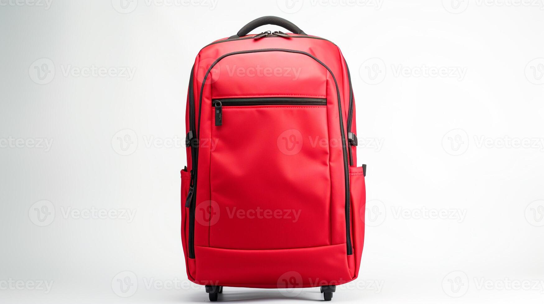 ai gerado vermelho rolando mochila saco isolado em branco fundo com cópia de espaço para anúncio. ai gerado foto