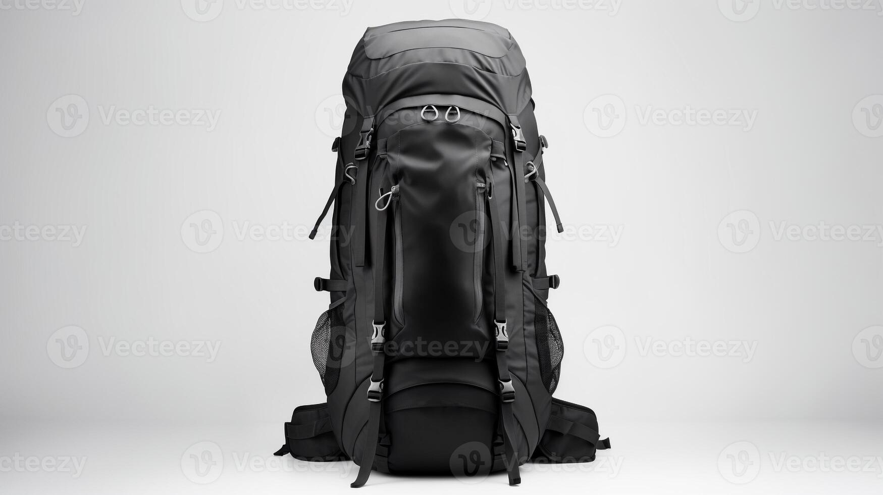 ai gerado Preto caminhada mochila saco isolado em branco fundo com cópia de espaço para anúncio. ai gerado foto