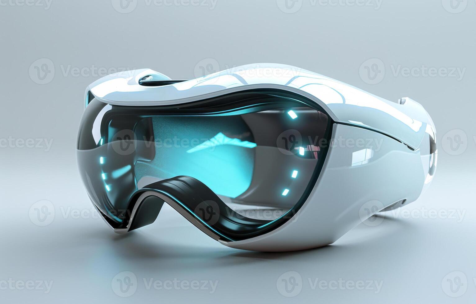 ai gerado futurista Esportes capacete com luminescente elementos em cinzento fundo foto