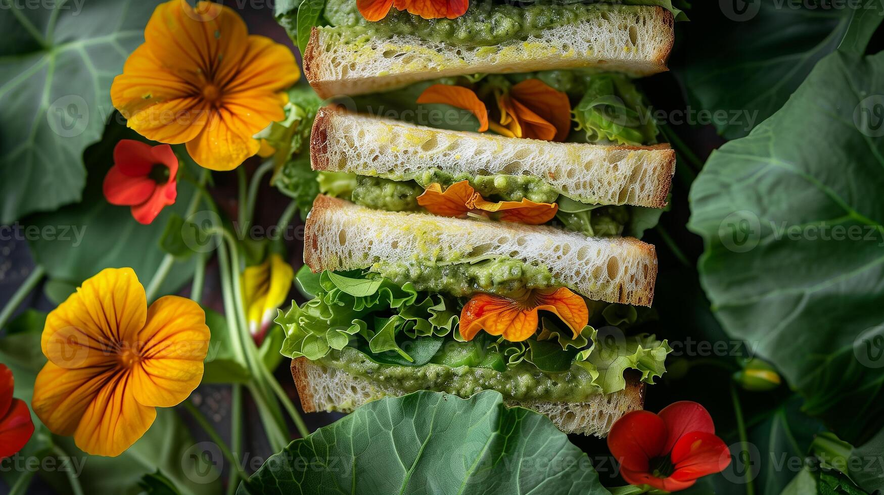 ai gerado caprese sanduíches com tomate, mozzarella queijo, chagas folha pesto em uma mesa. chagas flores foto