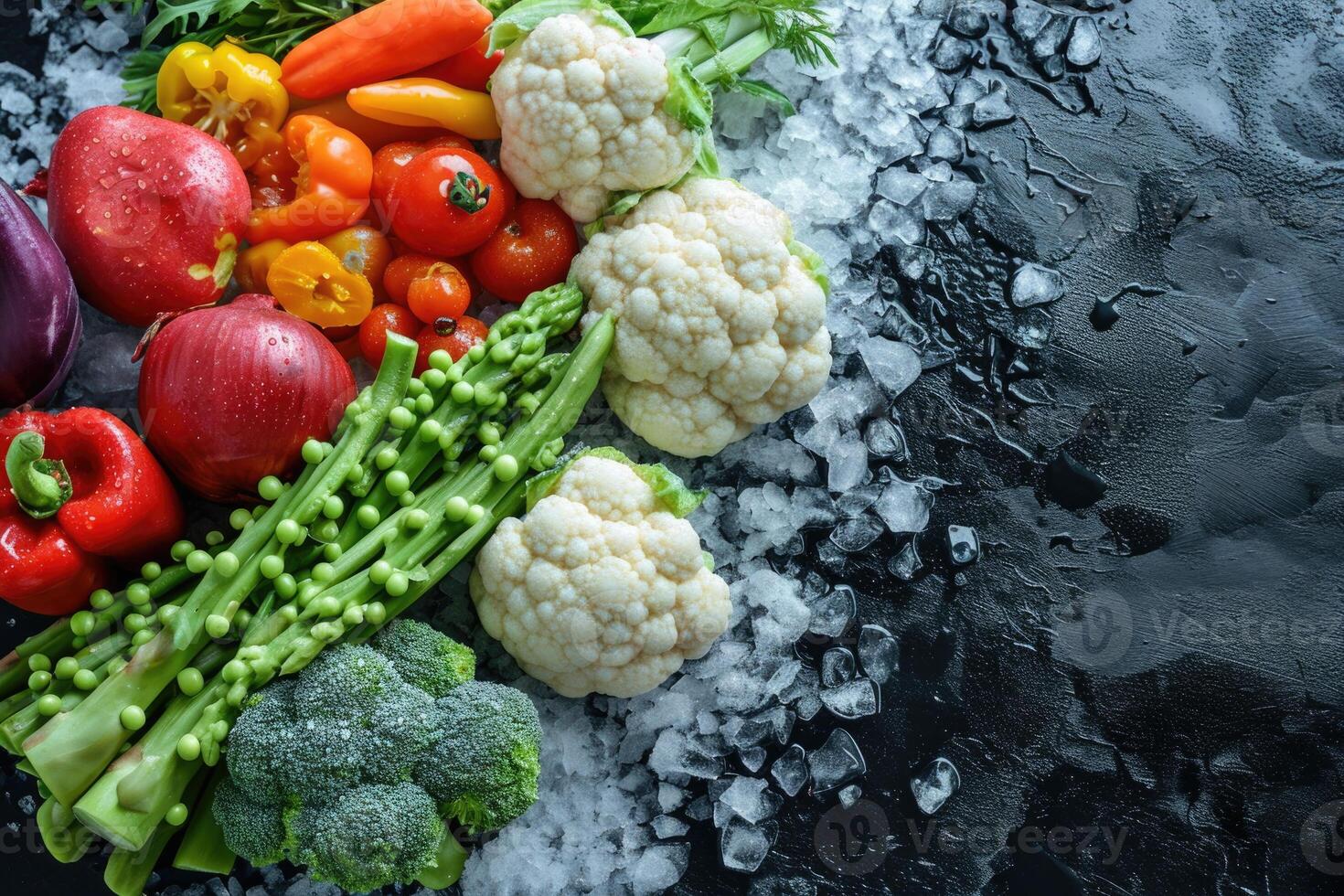 ai gerado congeladas vegetal sortimento em gelo com livre espaço para texto. foto