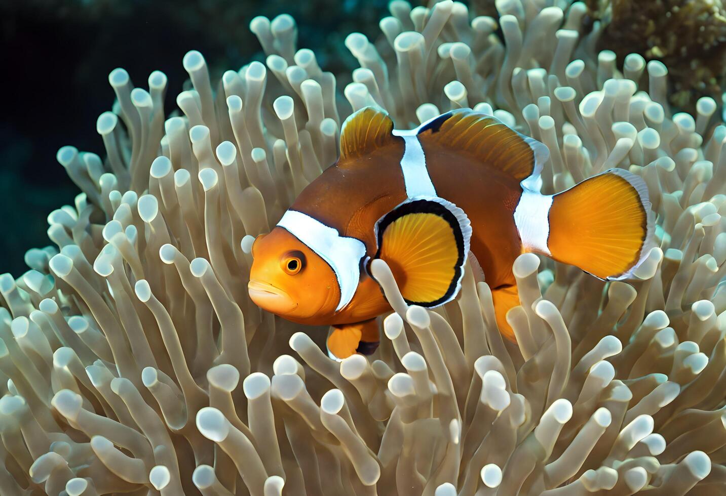 ai gerado uma Visão do uma palhaço peixe foto