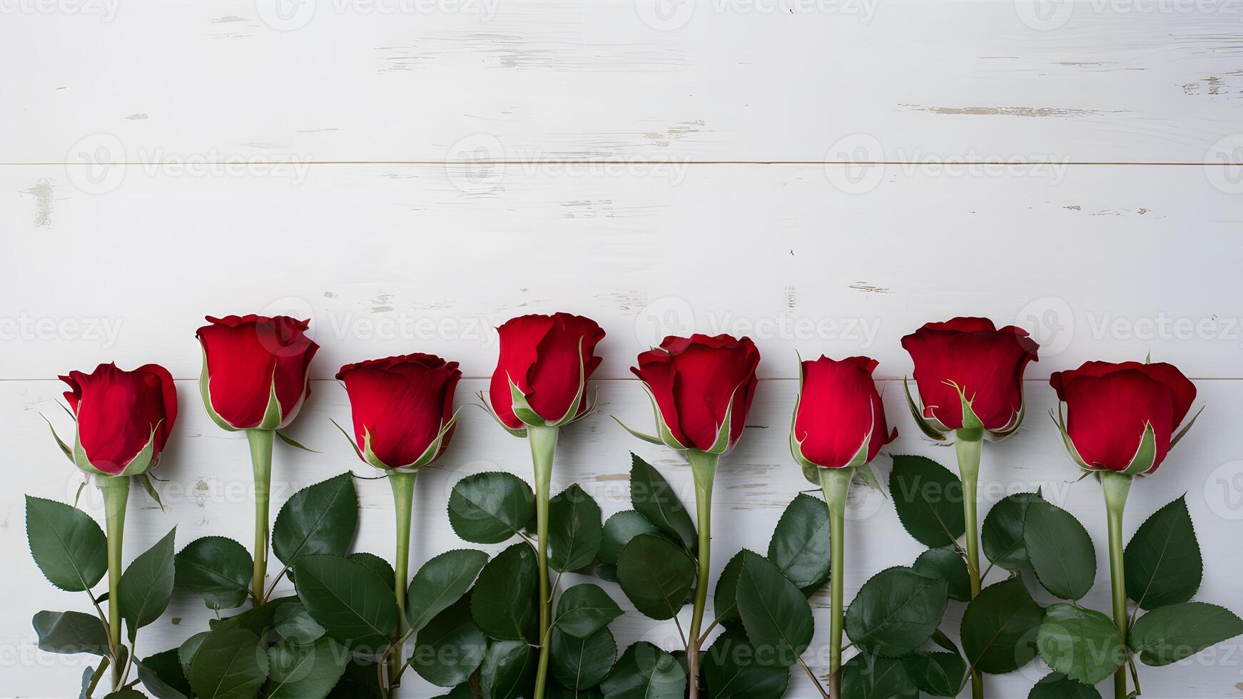 ai gerado elegante fronteira do poucos vermelho rosas contra imaculado branco pano de fundo foto