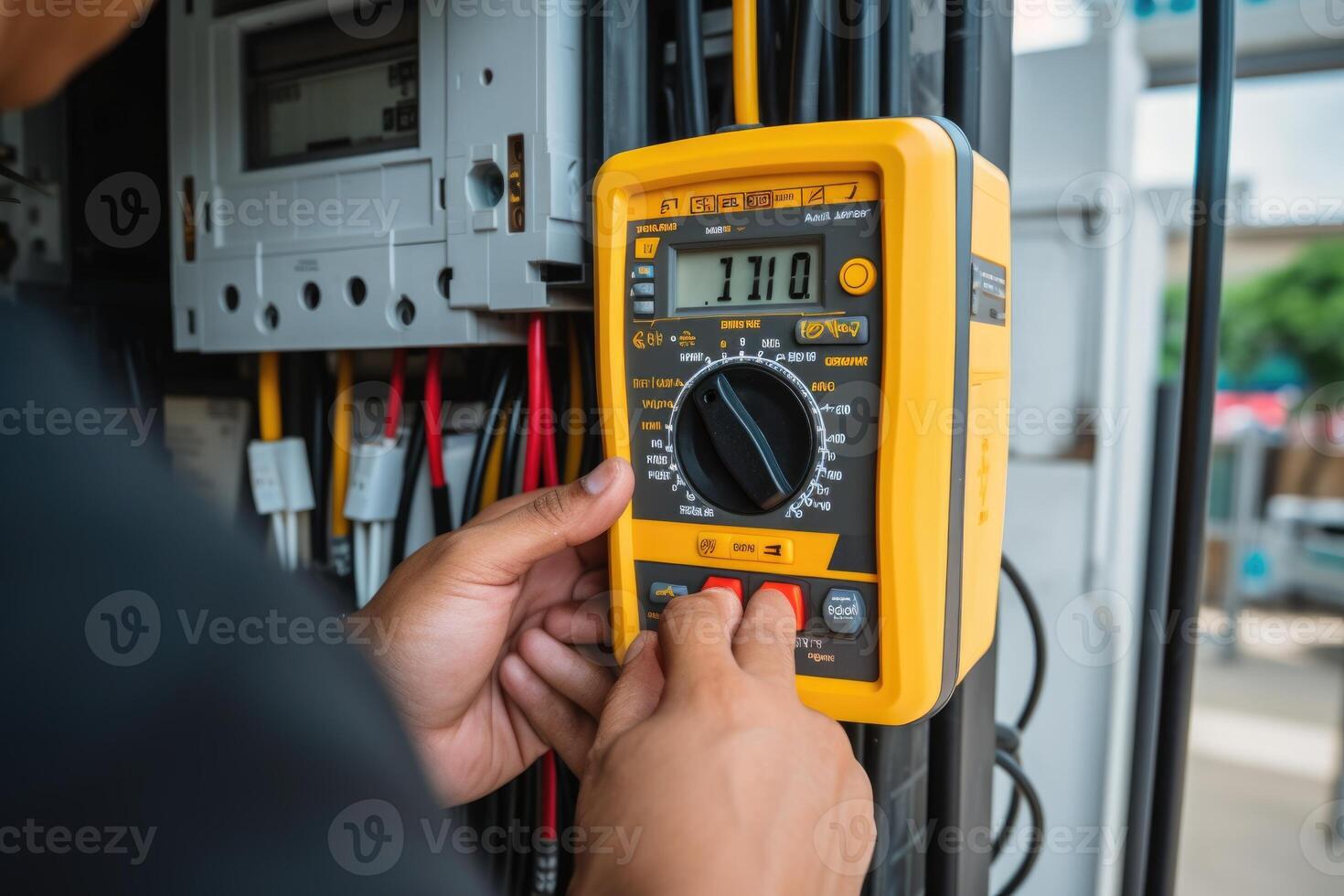 ai gerado eletricista Verificações elétrico manutenção serviço e poder carregar. foto