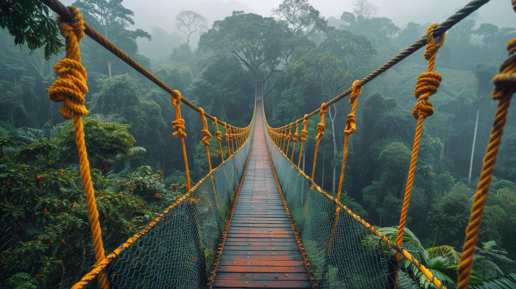 ai gerado de madeira passarela dentro floresta foto