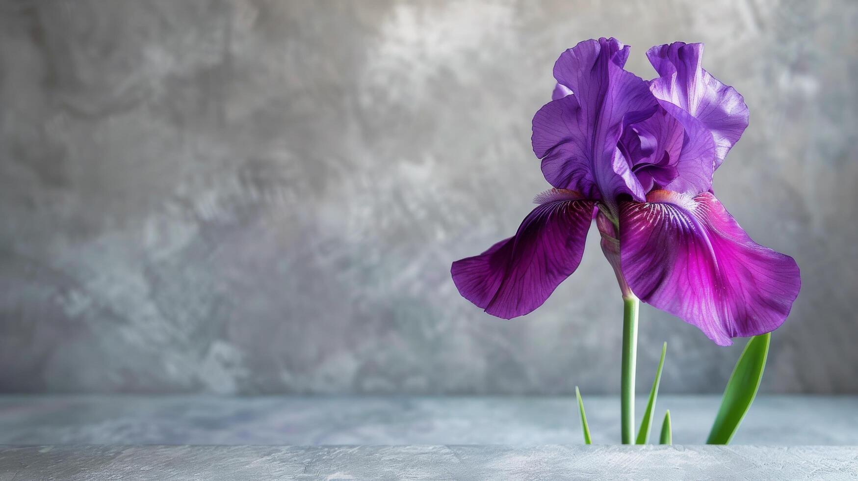 ai gerado dois roxa flores dentro uma vaso em uma mesa foto