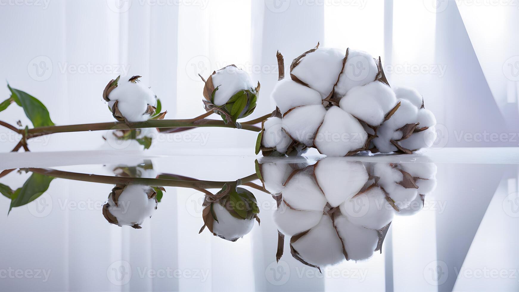 ai gerado pureza transmitido através algodão plantar reflexão em suave branco pano de fundo foto