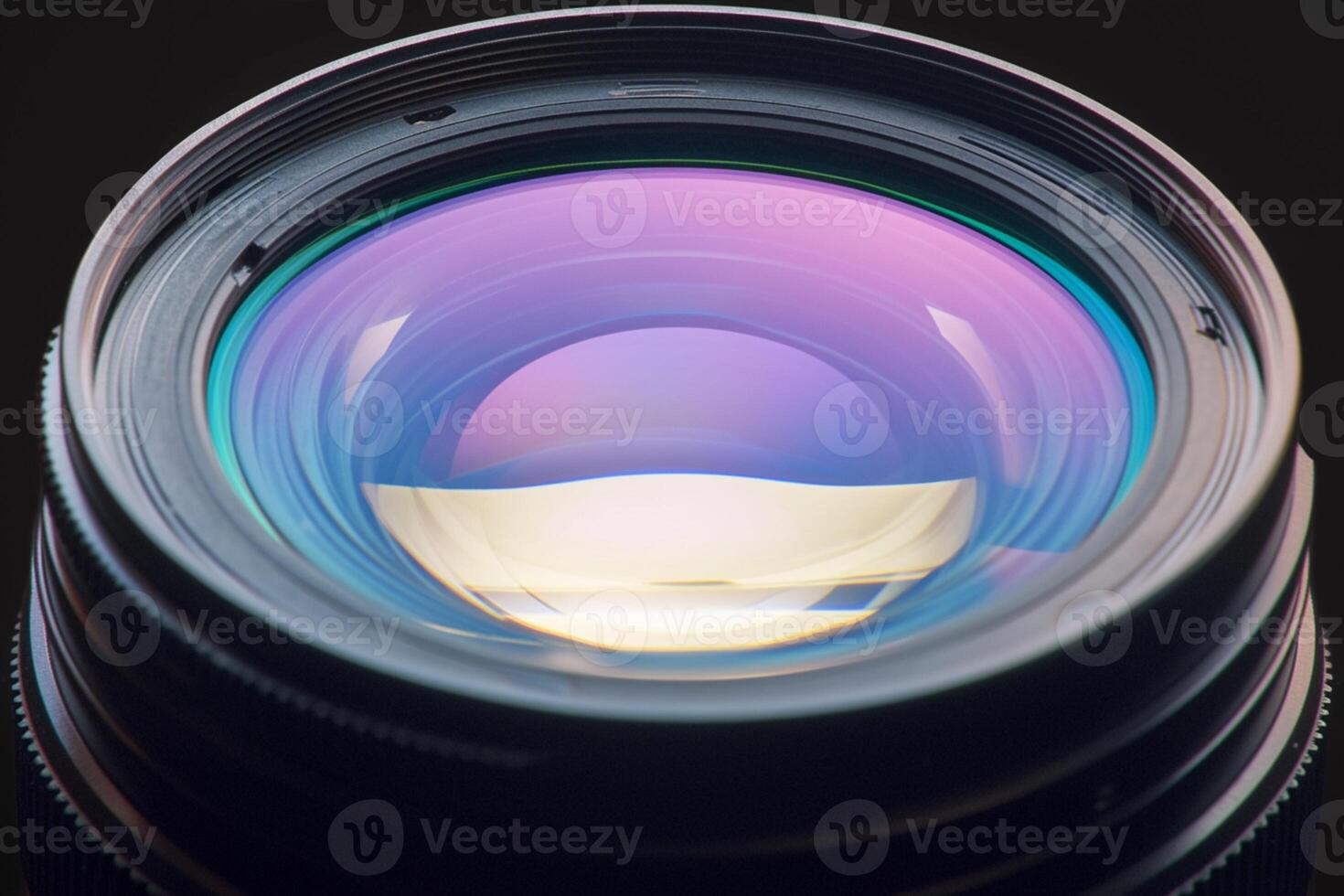 ai gerado lente estética vibrante reflexões em uma fechar acima Câmera lente foto