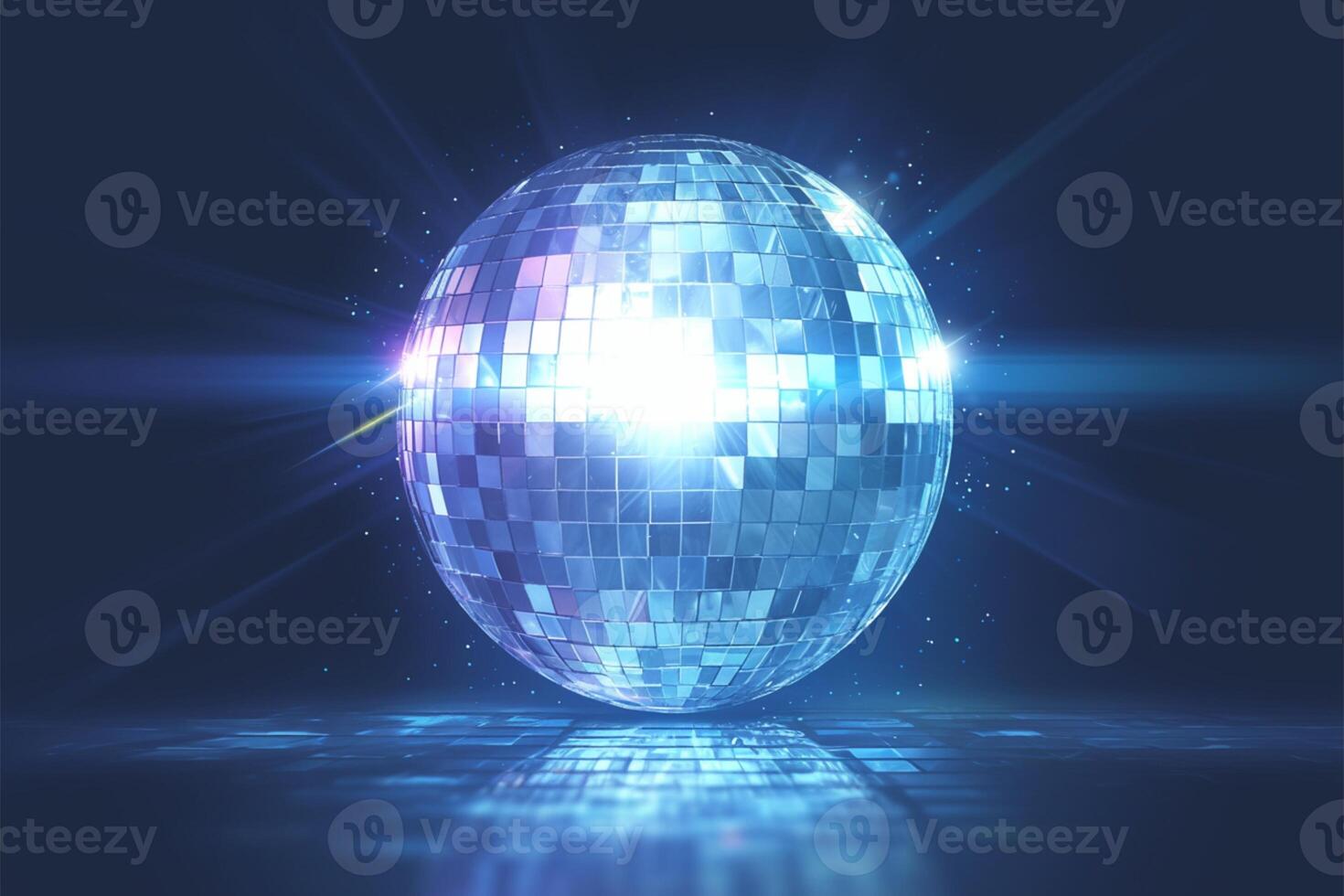 ai gerado Visão espelhado fiação azul discoteca bola para anos 80, anos 90 luminoso fundo foto