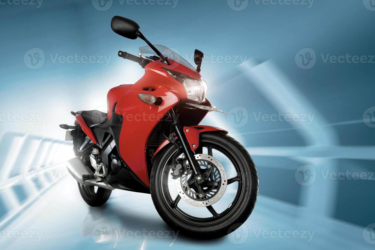 frente Visão do vermelho Esportes tipo moto com combustível injeção sistema, 250 cc motor, foto