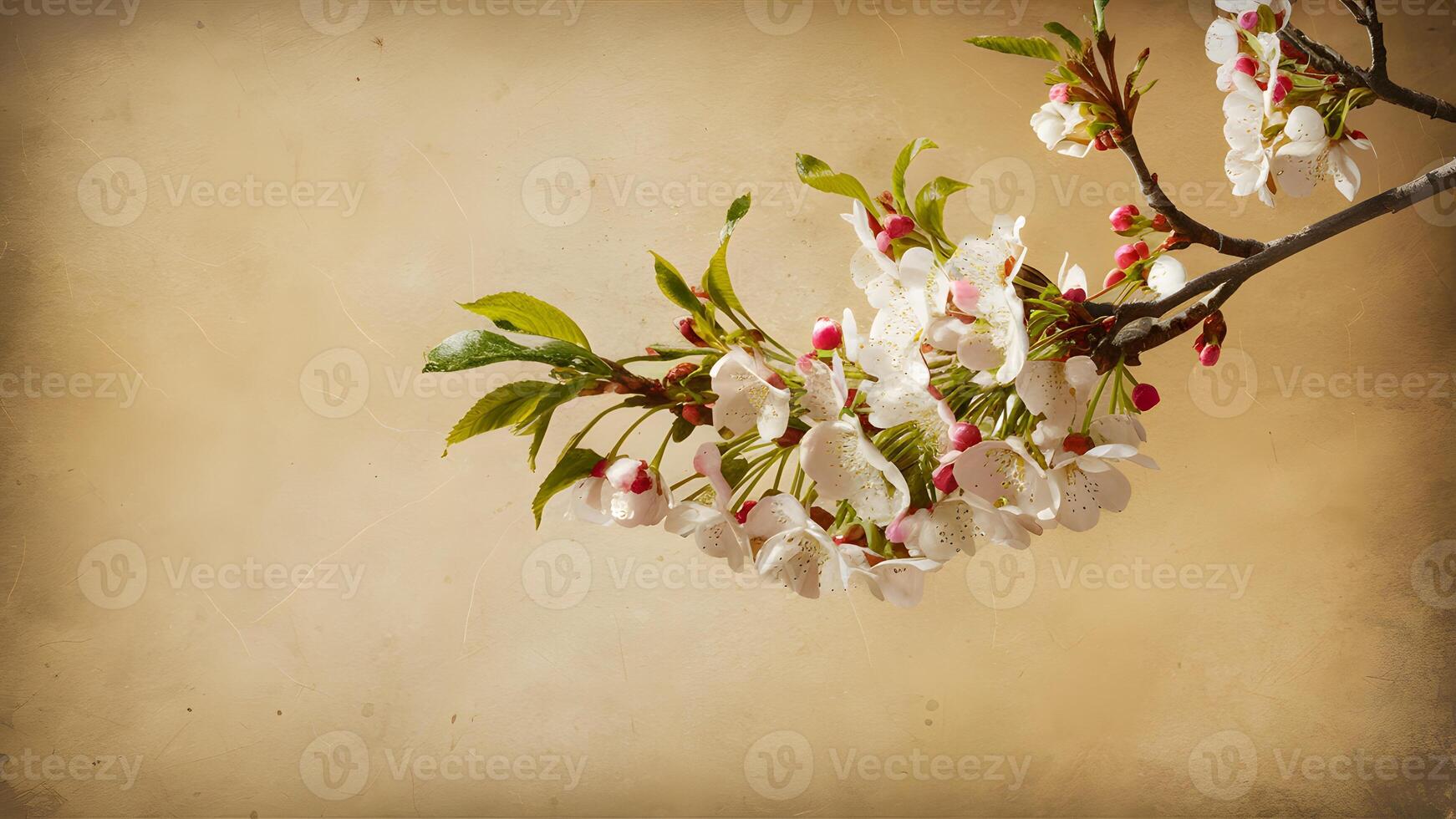 ai gerado Flor cereja ramo em vintage fundo, adorável Primavera panorama foto