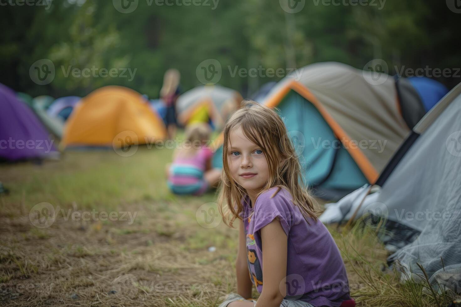 ai gerado crianças às uma verão acampamento dentro natureza. generativo ai foto