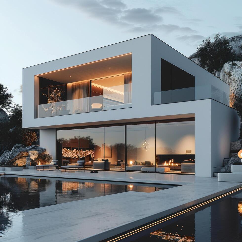 ai gerado lindo moderno villa dentro minimalista estilo foto
