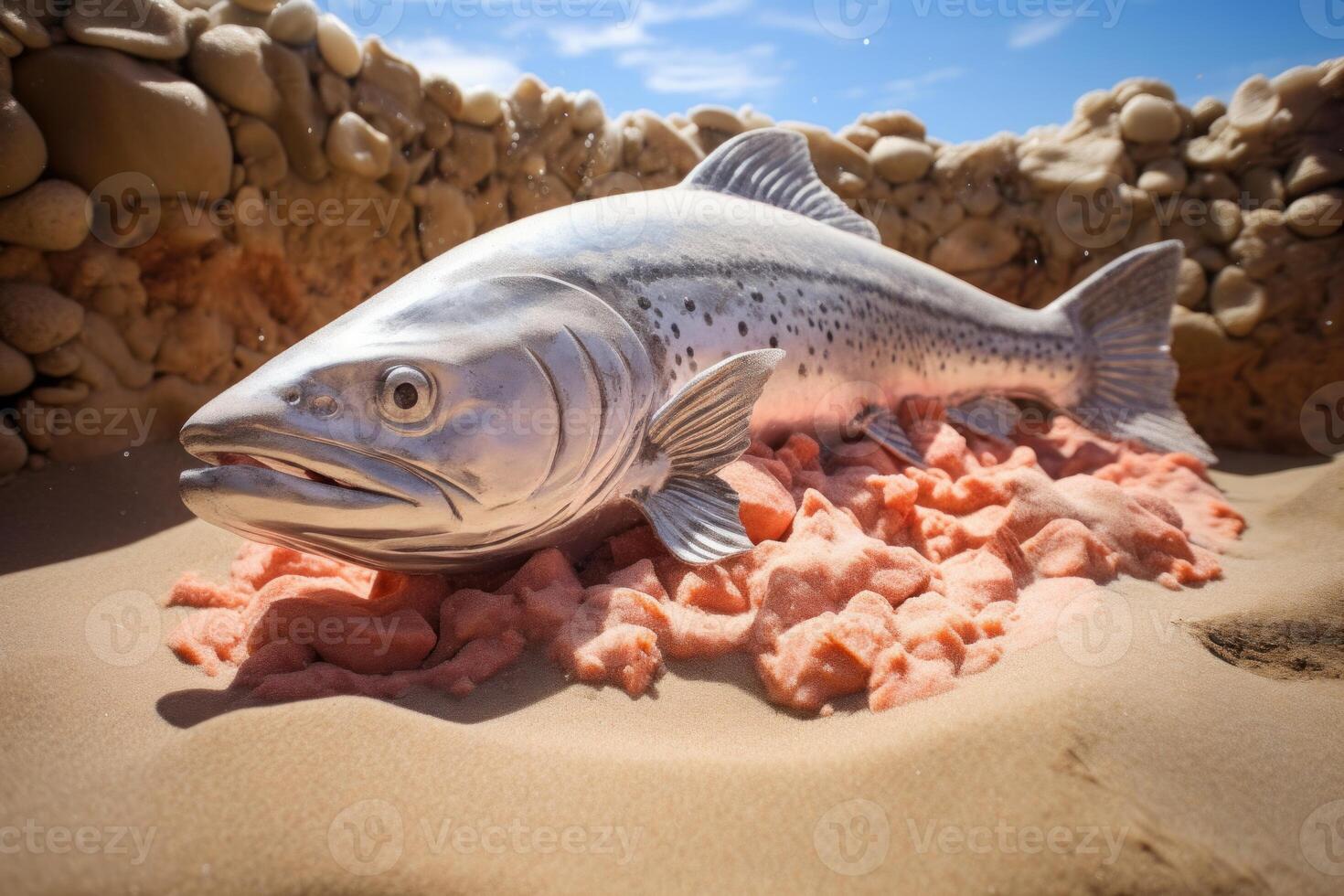 ai gerado majestoso salmão embaixo da agua natureza de praia. gerar ai foto