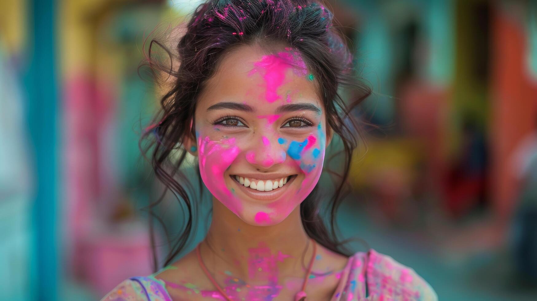 ai gerado mulher com Rosa e azul face pintura foto