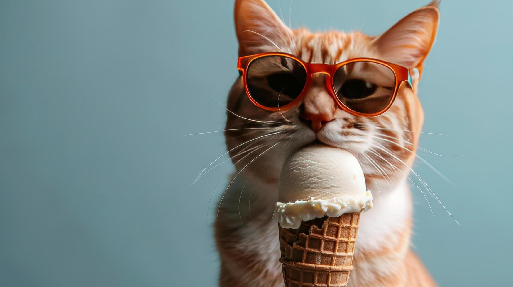 ai gerado à moda gato comendo gelo creme foto