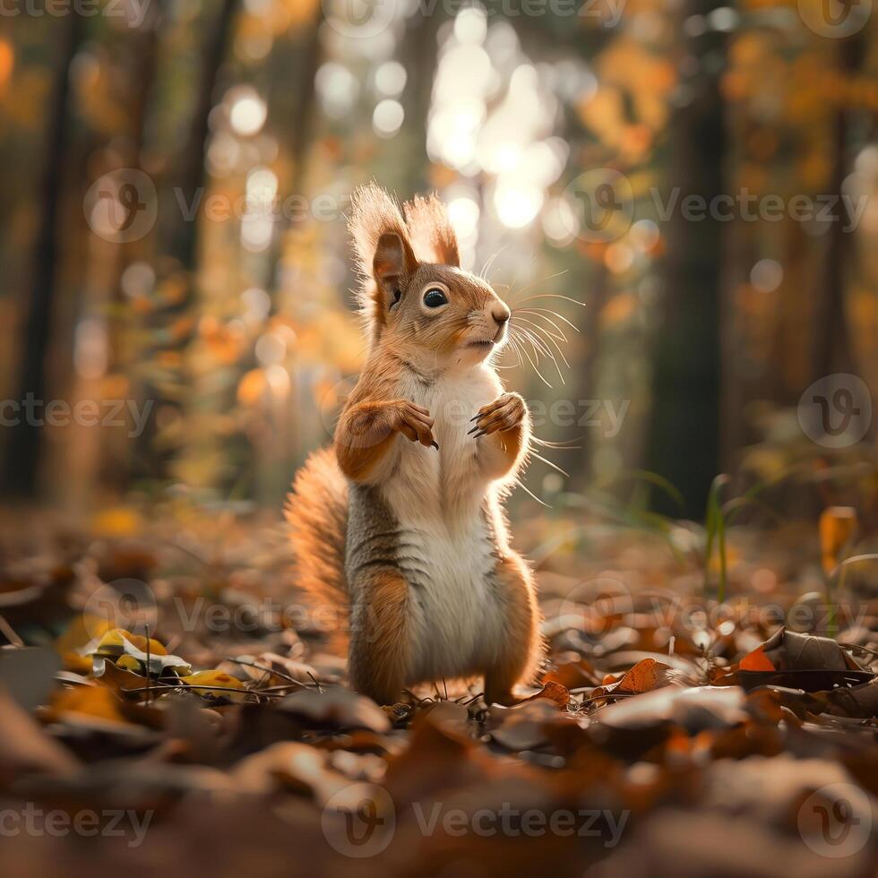 ai gerado vermelho esquilo dentro outono floresta .generativo ai foto