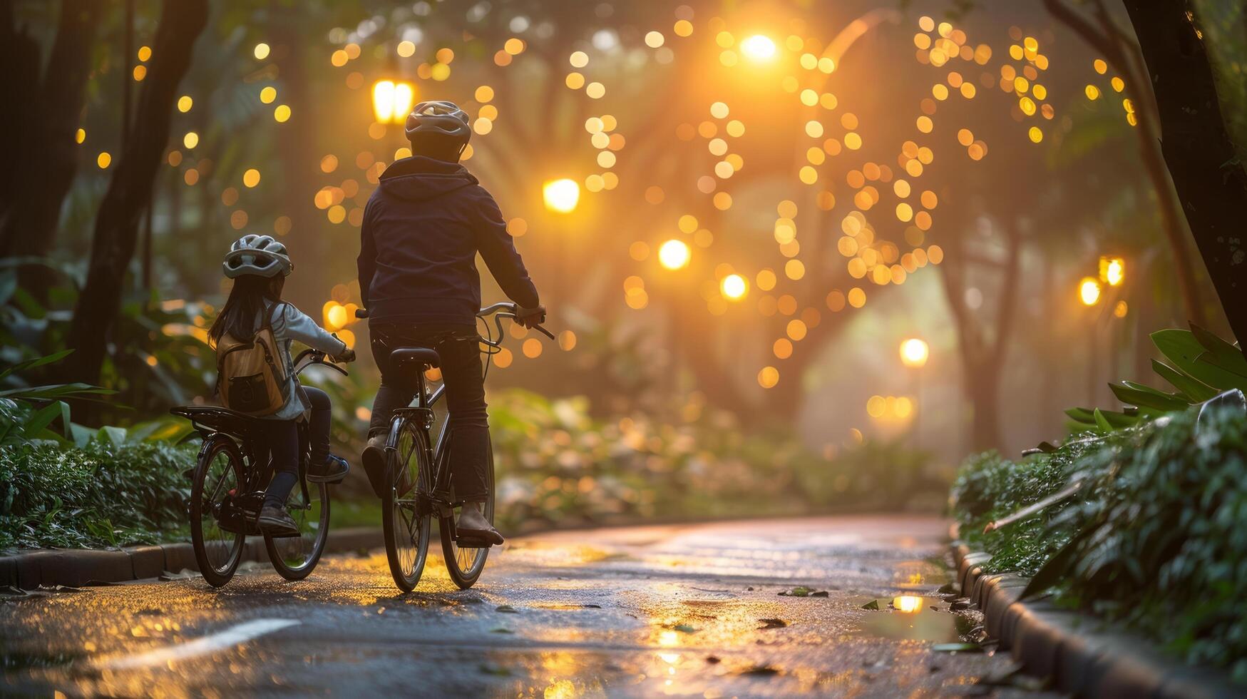 ai gerado família equitação bicicletas baixa sujeira estrada foto