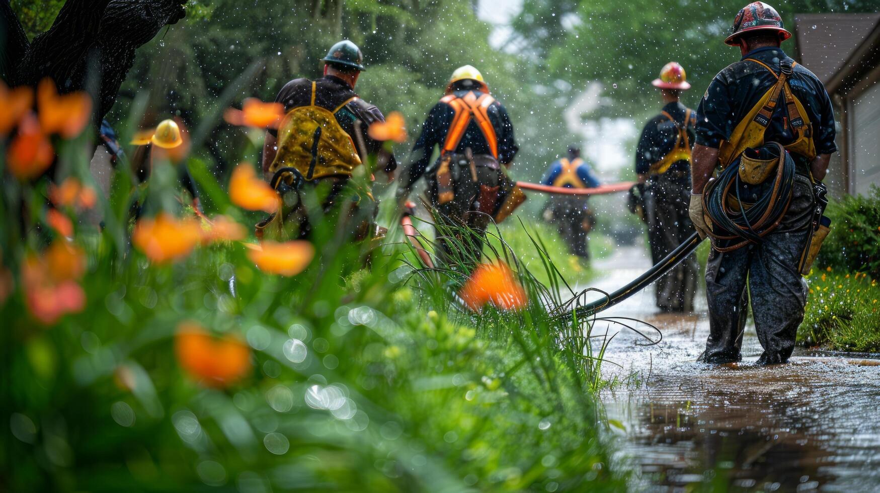 ai gerado grupo do bombeiros em pé juntos foto