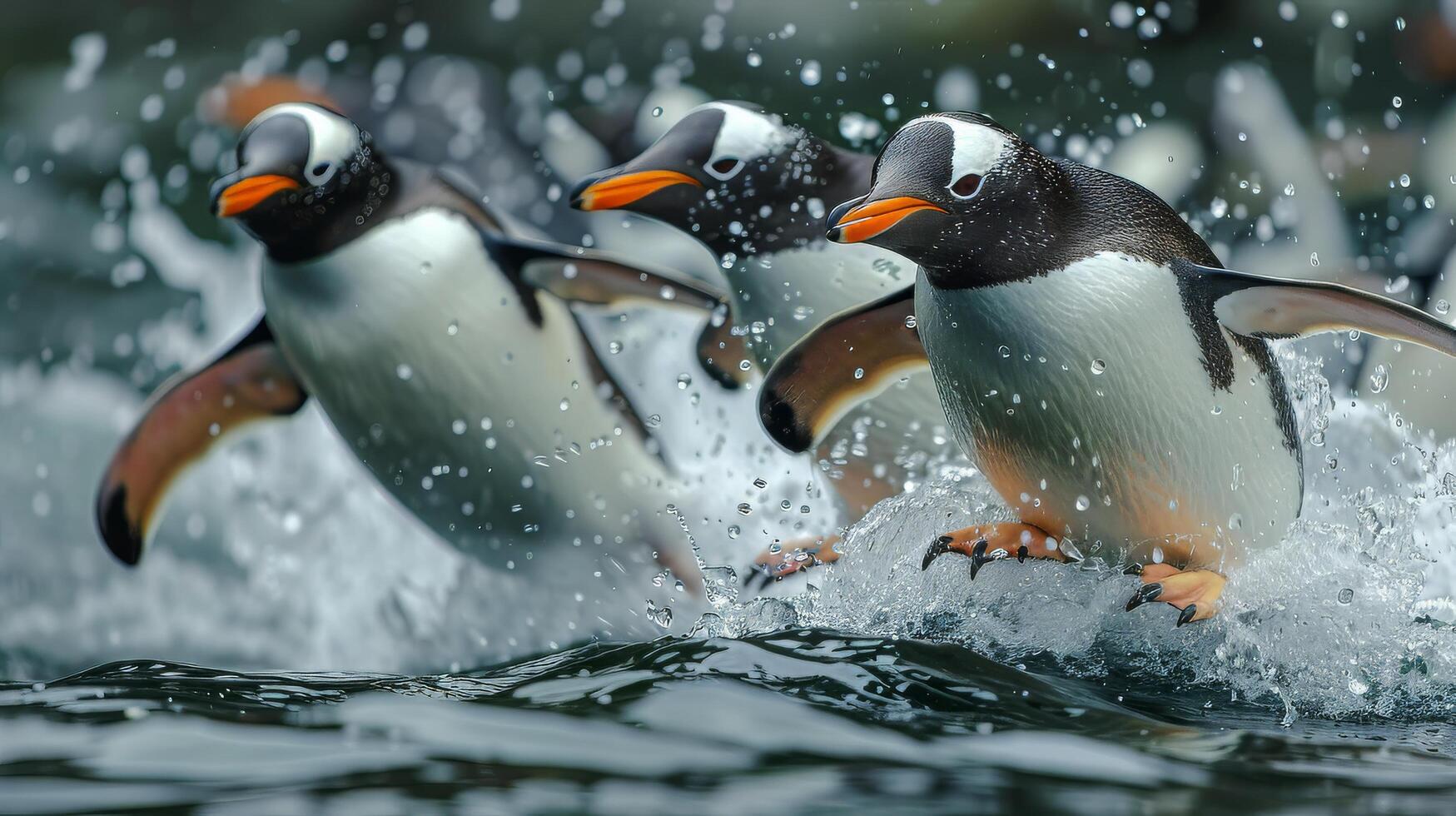ai gerado grupo do pinguins espirrando dentro água foto