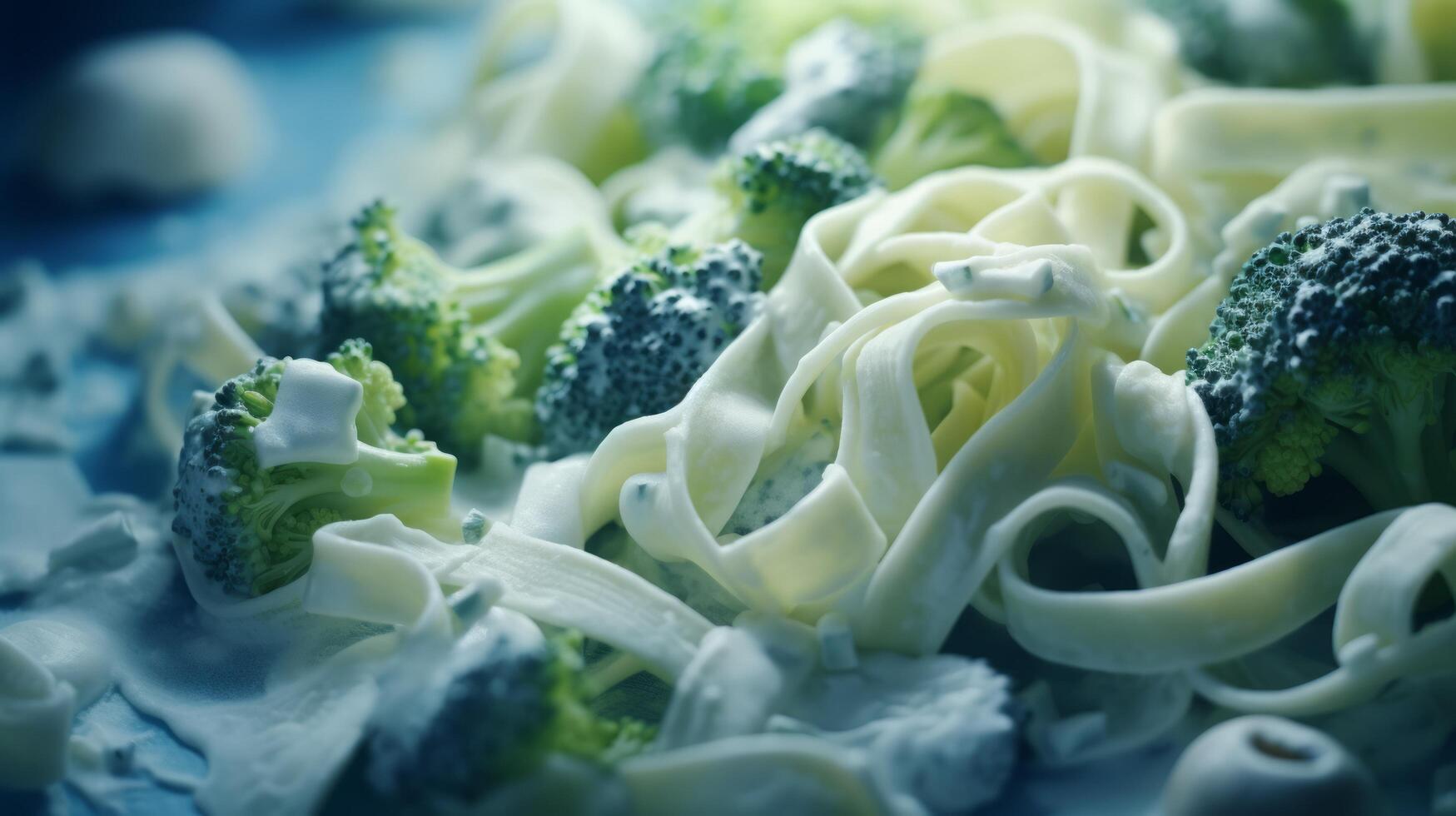 ai gerado fettuccine com cogumelos e brócolis foto