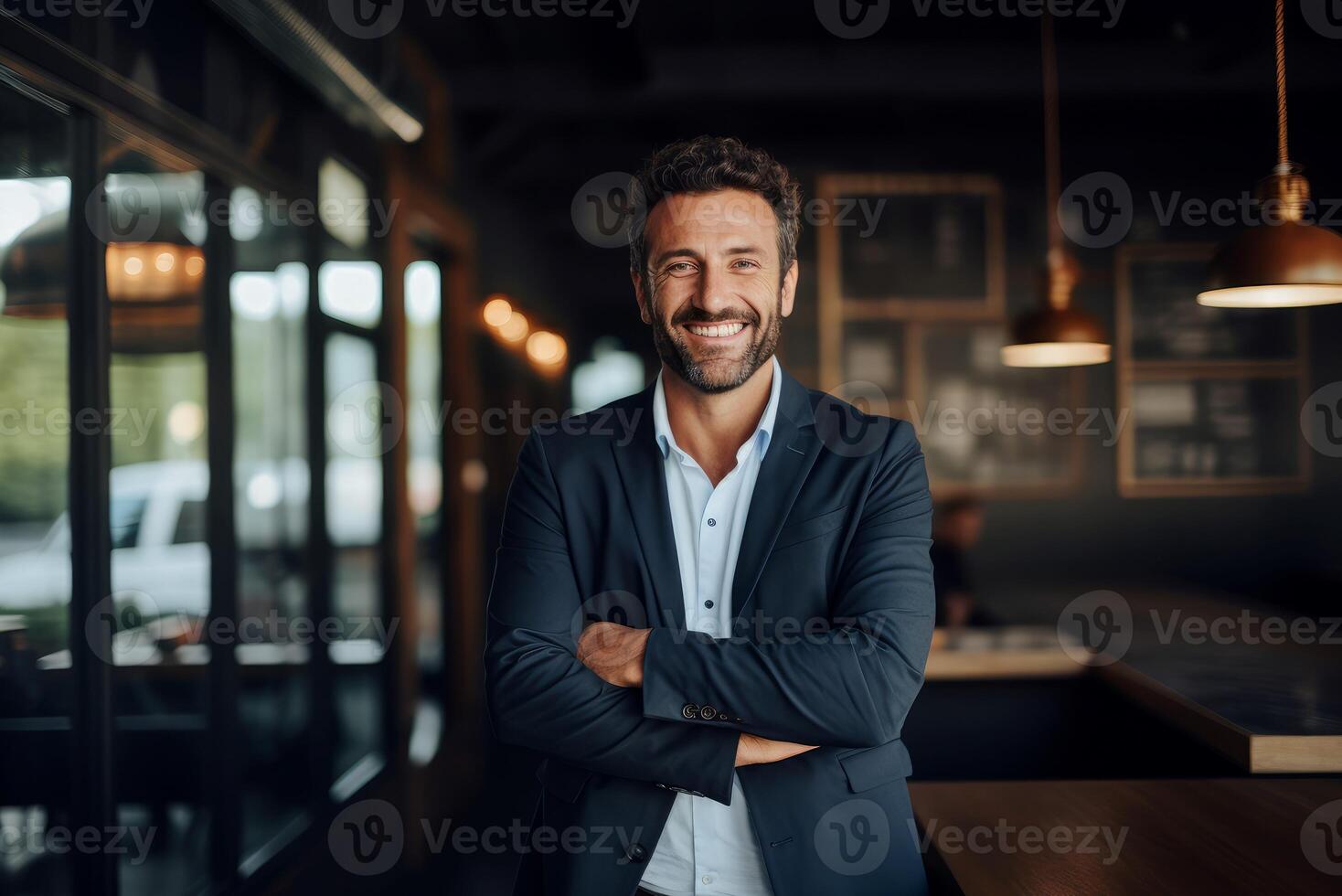 ai gerado positivo masculino empreendedor sorri. gerar ai foto