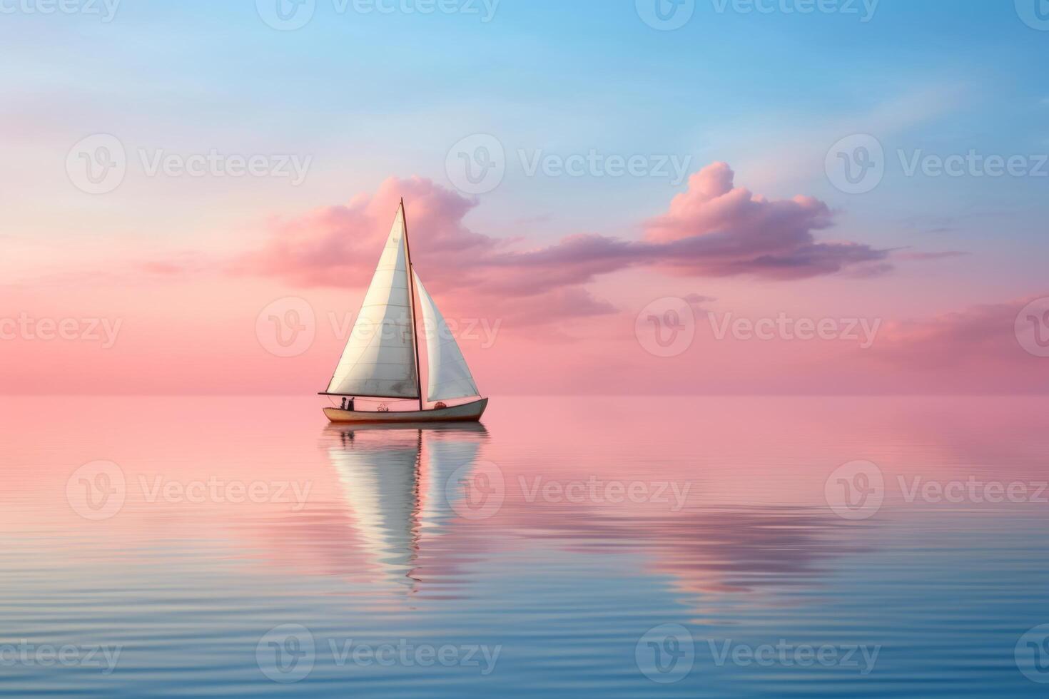 ai gerado uma sereno reflexão do uma solitário barco a vela à deriva em uma calma mar. generativo ai foto