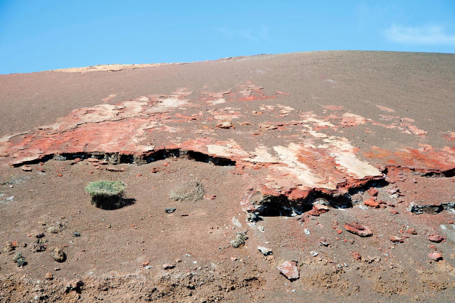 close up da bela natureza em lanzarote. rochas vulcânicas vermelhas, areia e cactos. ilhas canárias, espanha foto