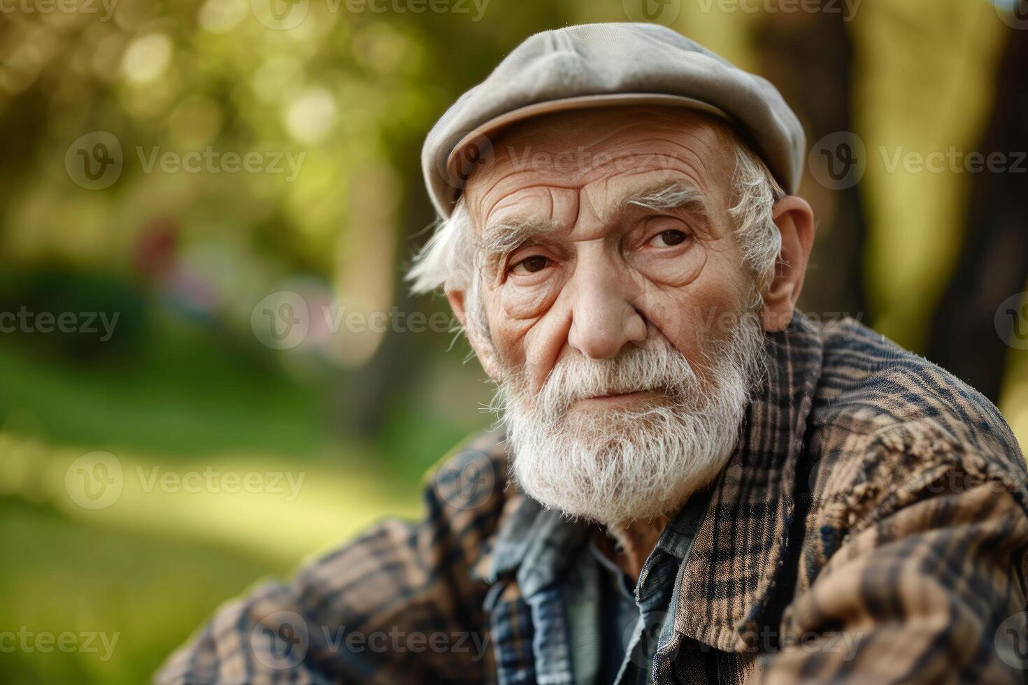 ai gerado resistido envelhecido homem em ao ar livre foto. gerar ai foto