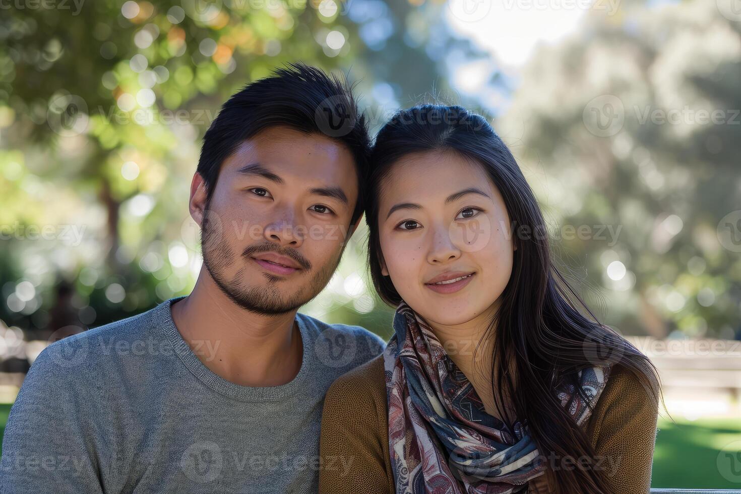 ai gerado ásia casal parque. gerar ai foto