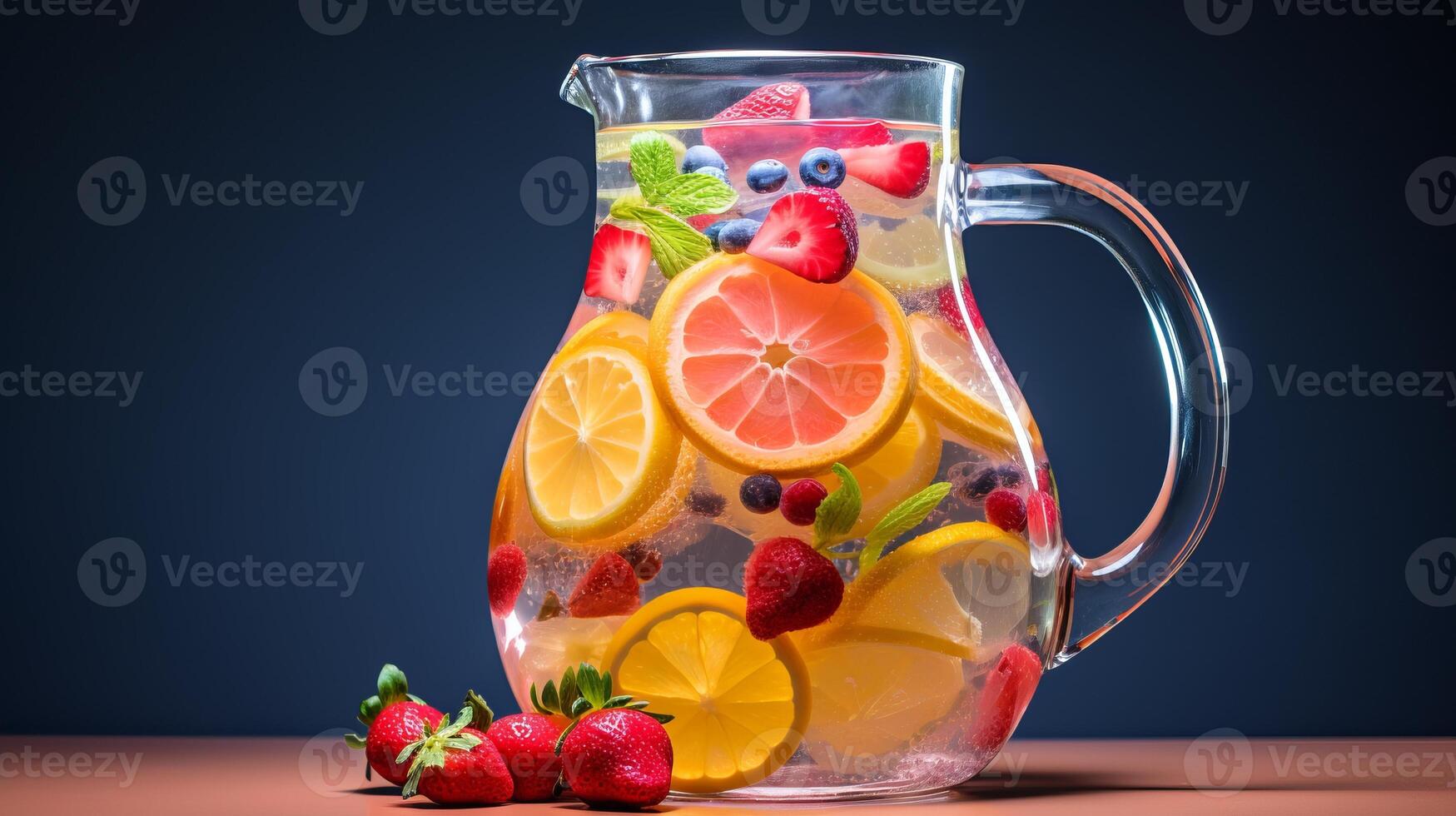 ai gerado refrescante e colorida infundido de frutas água jarro. generativo ai foto