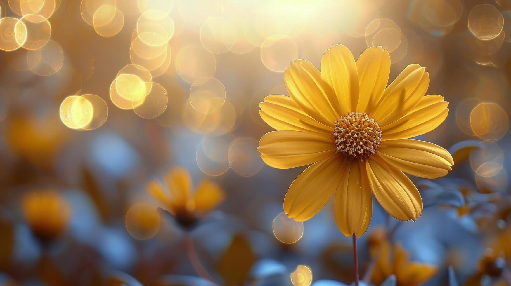 ai gerado fechar acima do amarelo flor com embaçado luzes foto