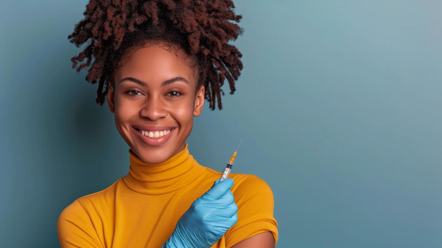 ai gerado sorridente mulher com olhos fechadas foto