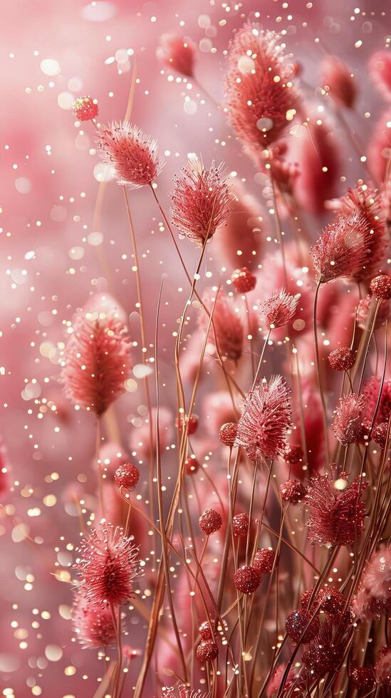 ai gerado Rosa flores e ouro flocos em Rosa fundo foto