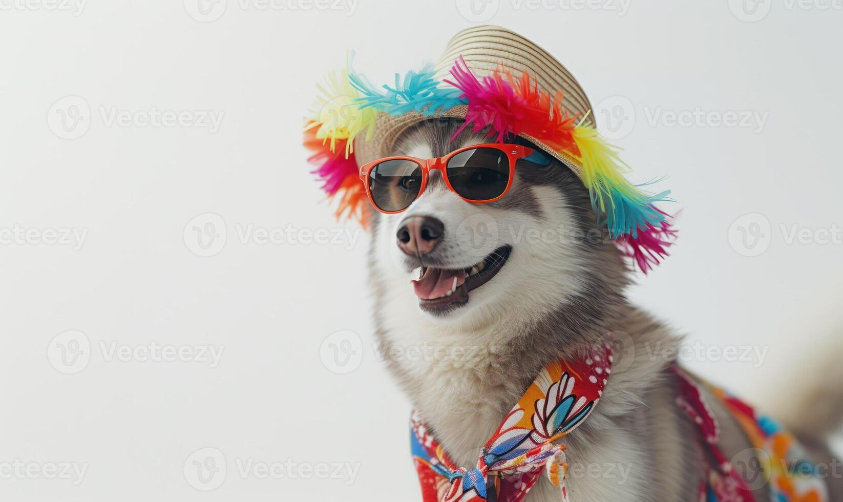 ai gerado cachorro dentro Diversão festivo chapéu. malamute animal dentro festa fantasia. aniversário retrato do siberian animal em limpar \ limpo branco fundo. ai gerado foto