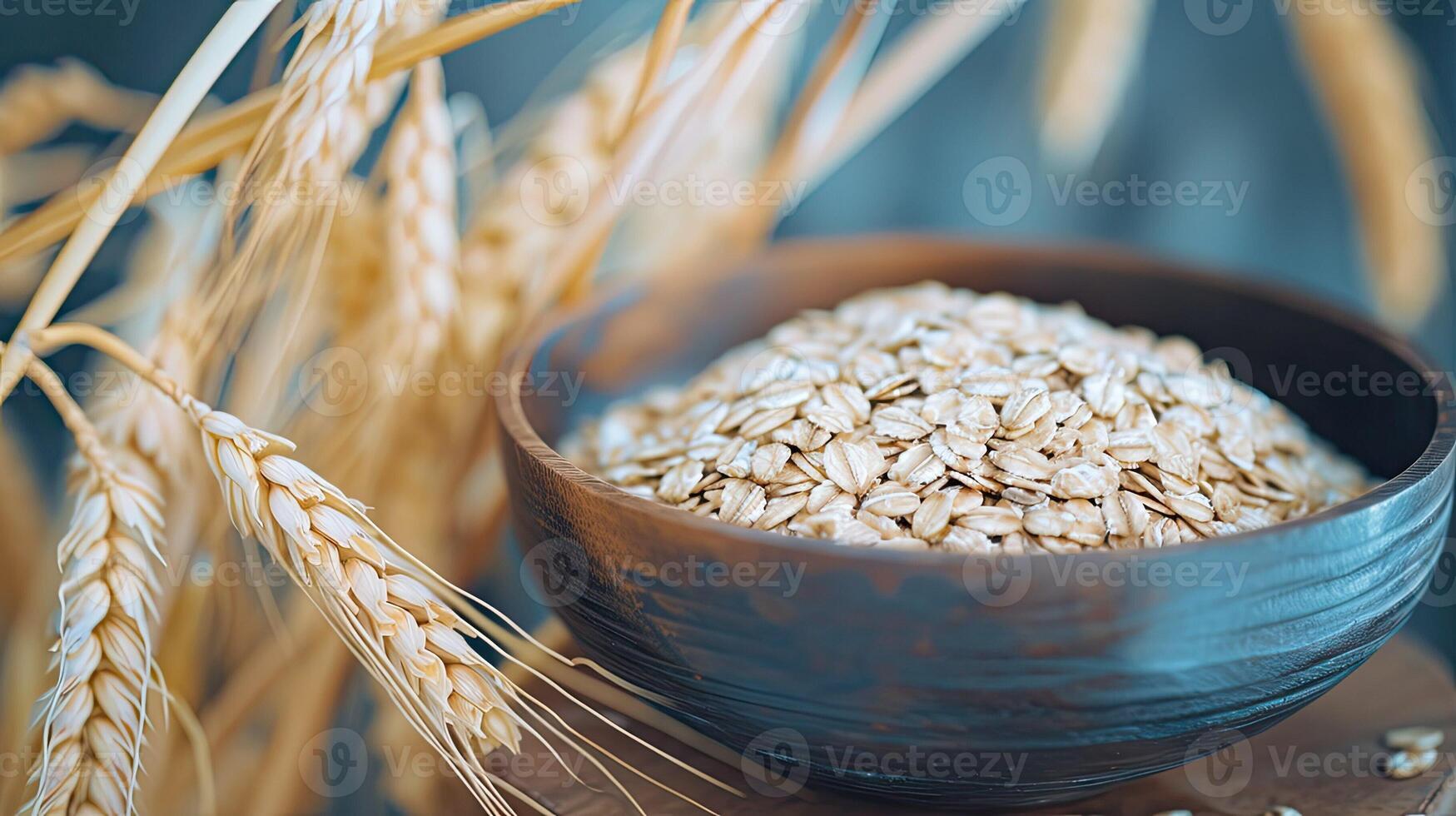 ai gerado aveia e cereais dentro rústico tigela. retro prato com natural Comida. conceito do saudável nutrição foto