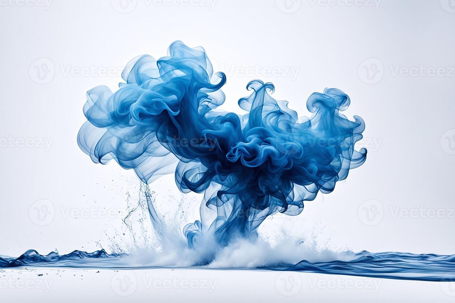 ai gerado abstrato fundo do azul fumaça espirrando dentro frente do branco fundo foto