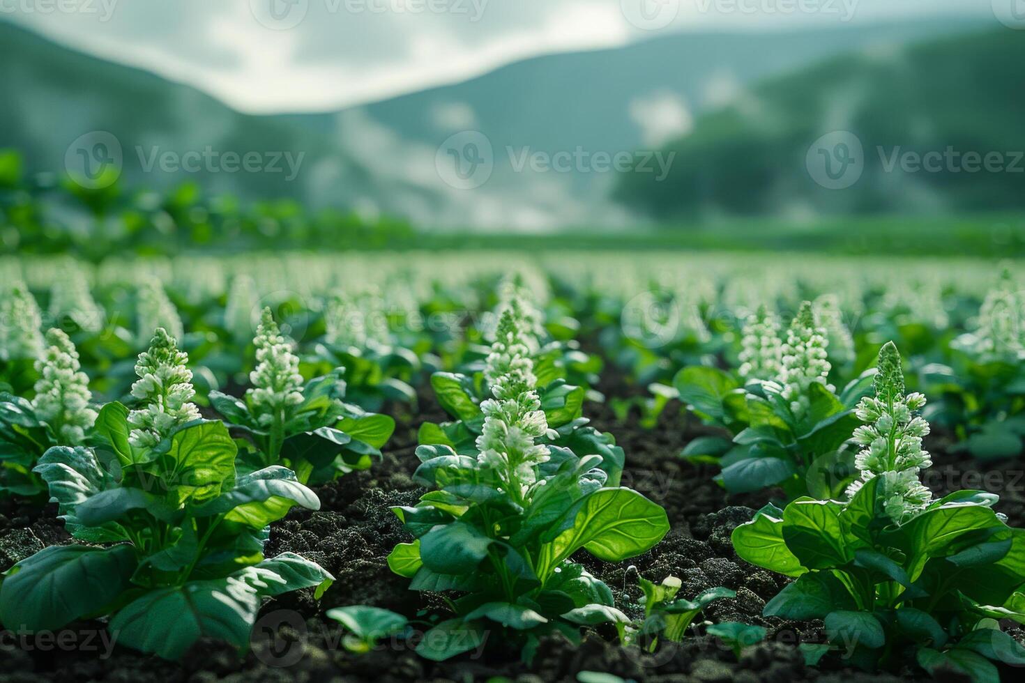 ai gerado verde legumes crescer dentro uma campo e estão dentro cheio Visão foto