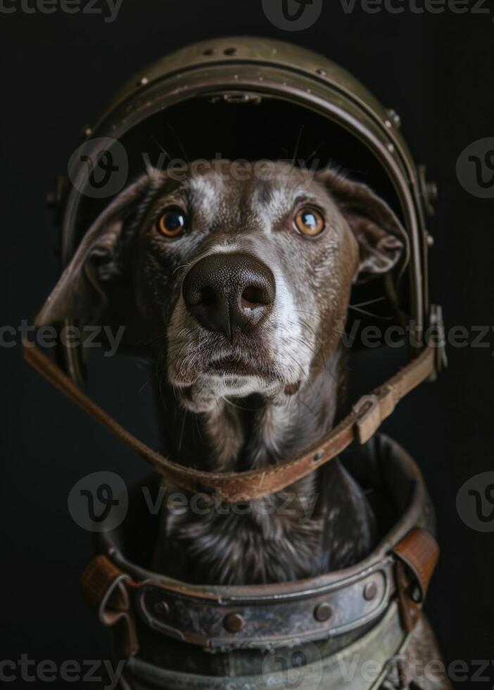 ai gerado cachorro é vestido dentro de astronauta capacete foto